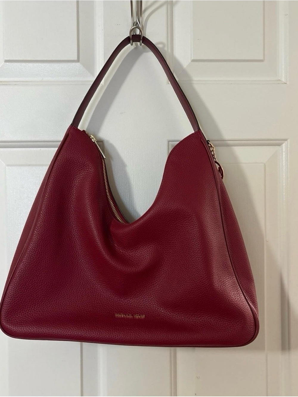 Michael Kors Nayla Red Leather Hobo Shoulder Bag